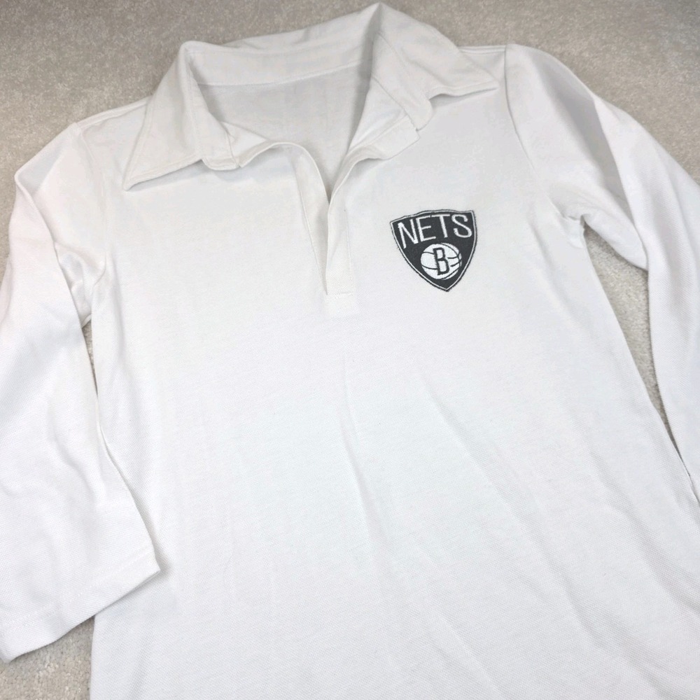 Brooklyn Nets Polo Dress Womens S White 3/4 Sleeve NBA Basketball Team Logo NWOT